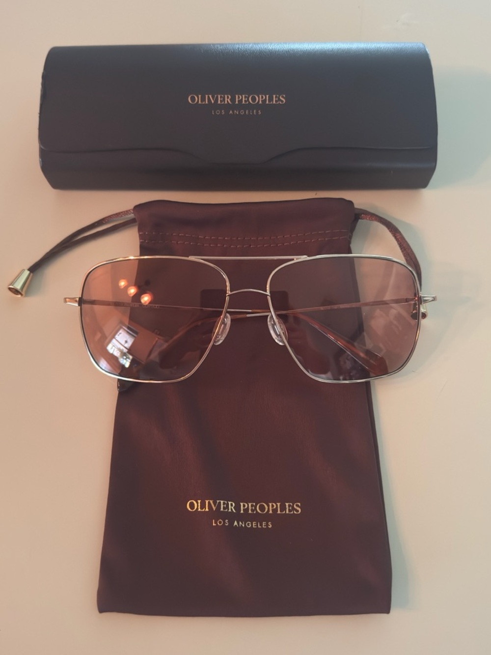 Extremely Rare Oliver Peoples Bartley Sunglasses. Gold With Magenta Photochromic - Picture 3 of 3